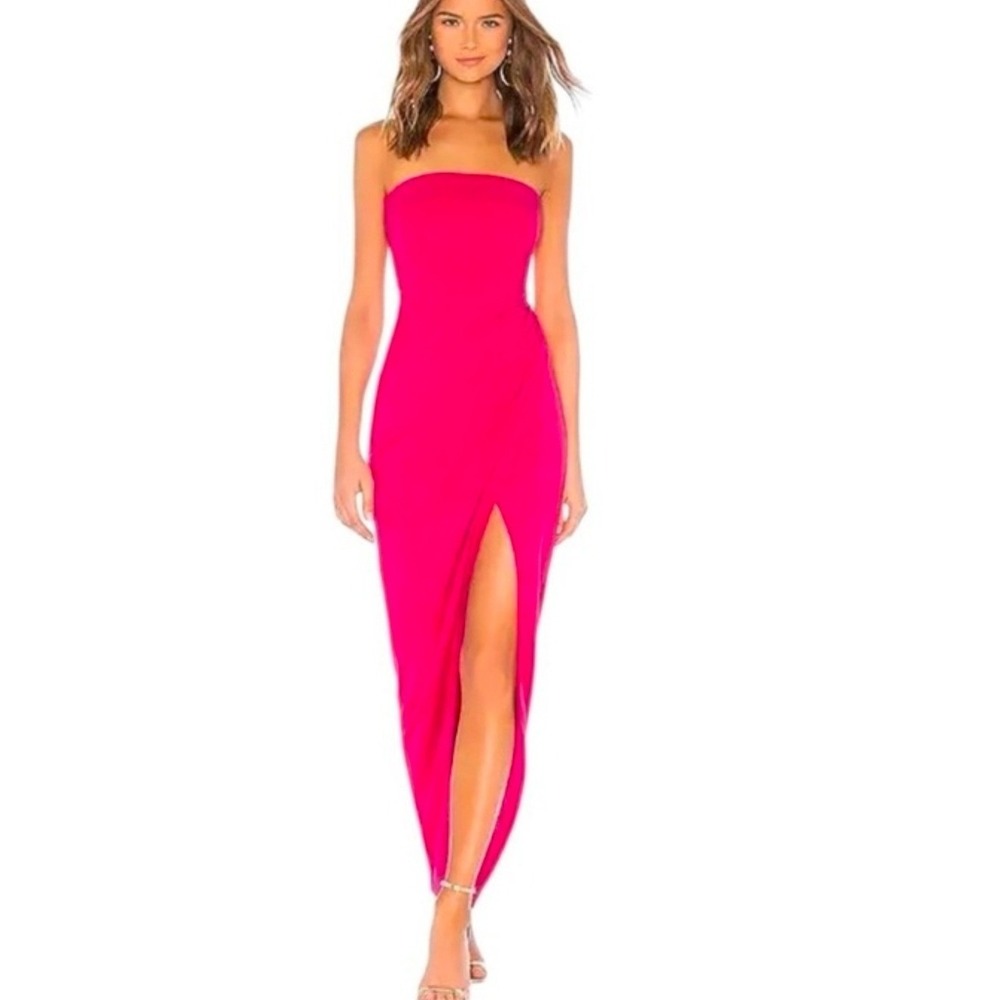 NBD Revolve Lucilda Strapless Maxi Slit Dress Formal Cocktail Fuschia Pink Sz XS